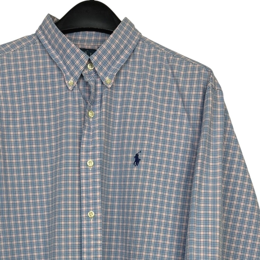 Polo Ralph Lauren Button Down Mens XL Classic Fit Cotton Blue Pink Plaid Shirt